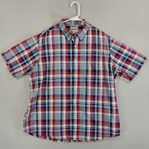 Haggar Shirt Mens XL Red Plaid Short Sleeve Button Down Lightweight Cotton Blend